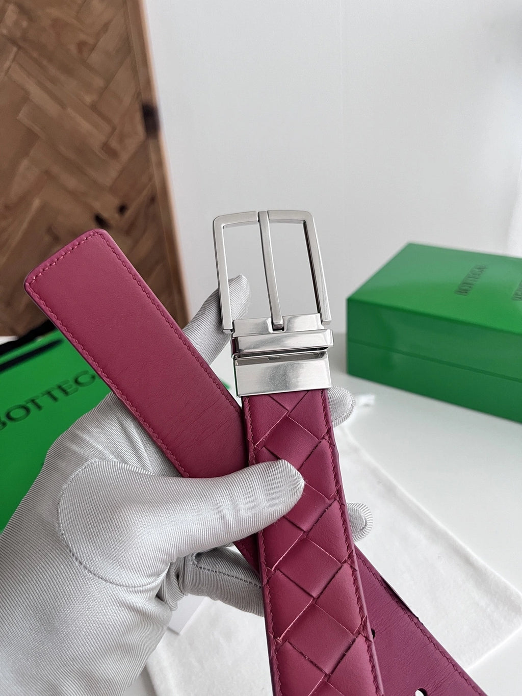 Burgundy Premium Woven Leather Belt - Hình 3