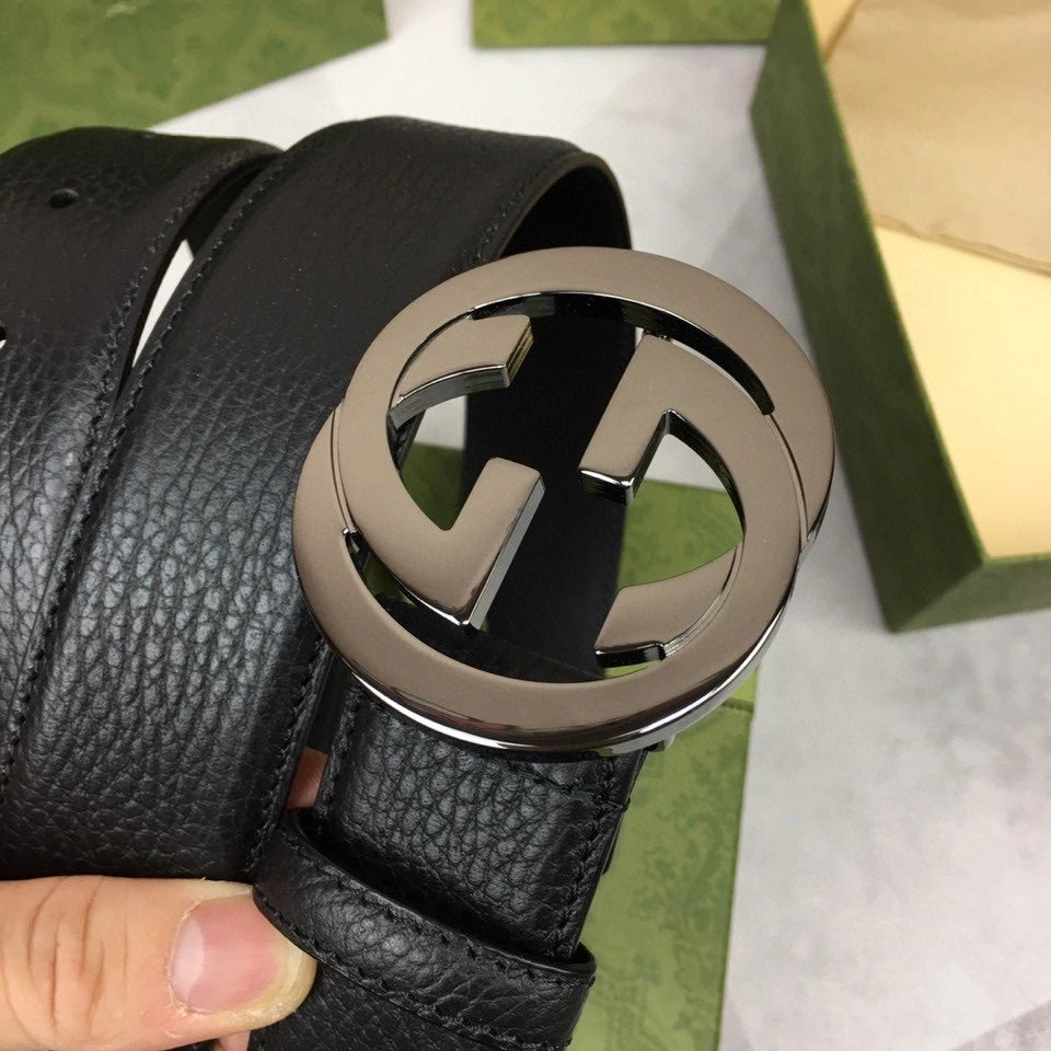 Gucci Premium Black Leather Belt with Interlocking G Buckle - Hình 3