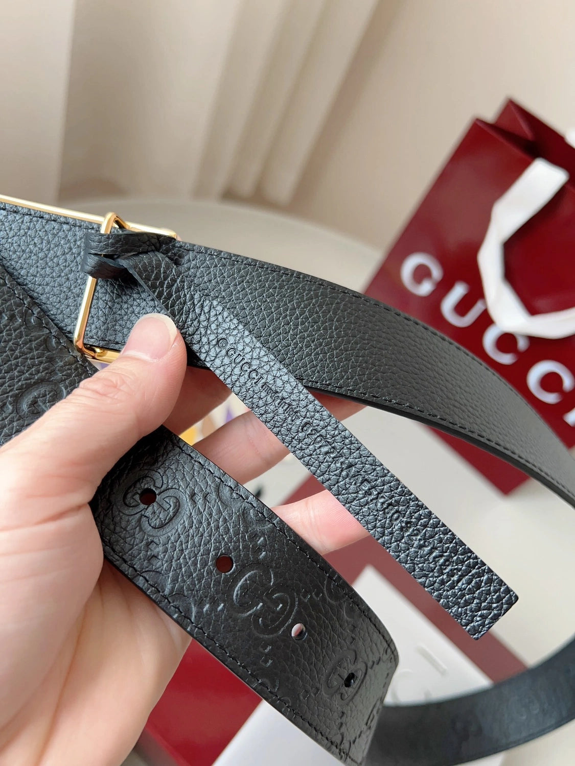 Premium Black Leather Belt with Gold Buckle - Hình 3