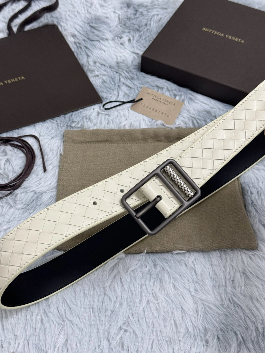 Bottega Veneta Ivory Woven Leather Belt - Hình 3