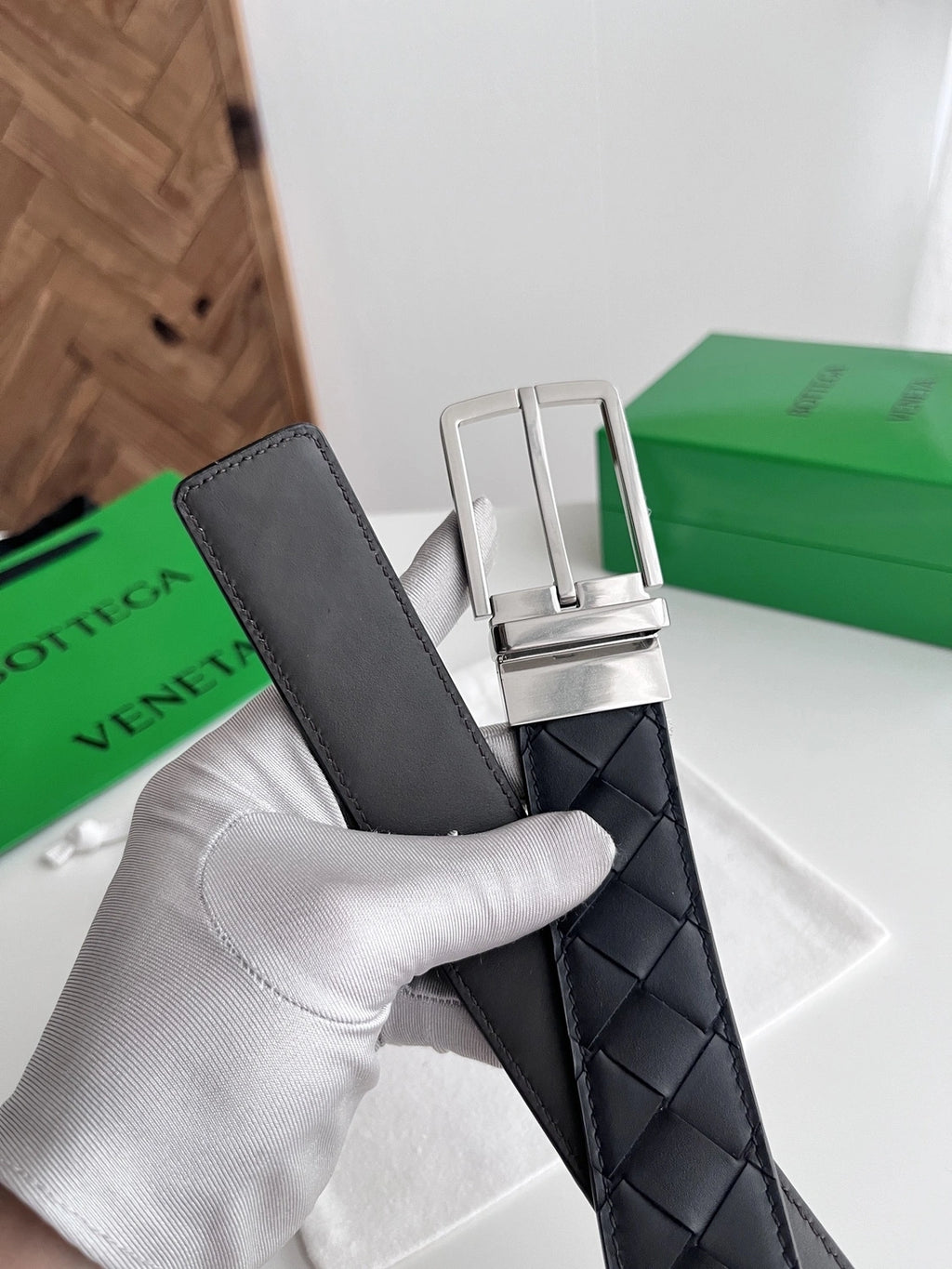 Premium Woven Leather Belt with Silver Buckle - Hình 3