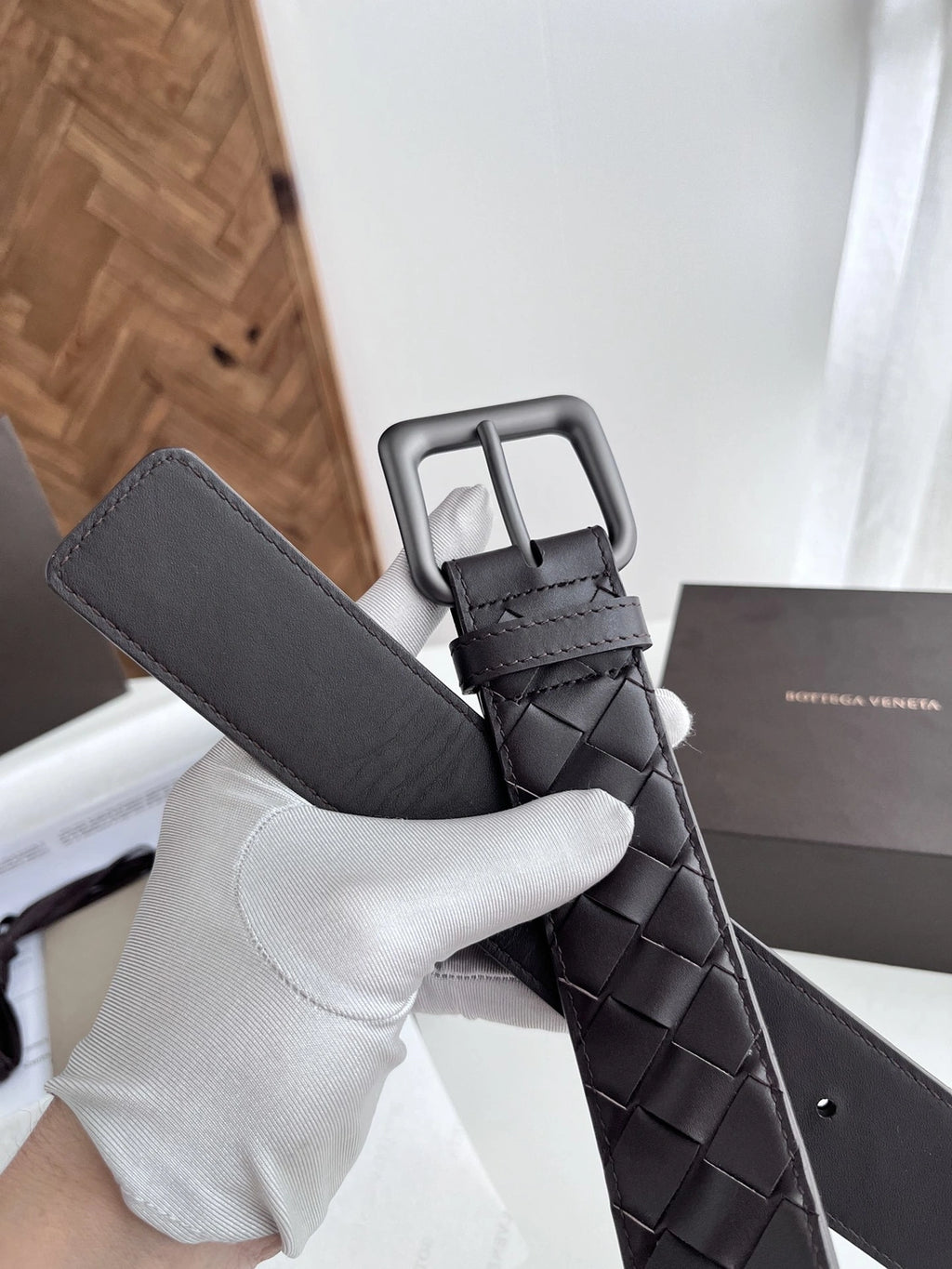 Premium Woven Leather Belt Dark Brown - Hình 3