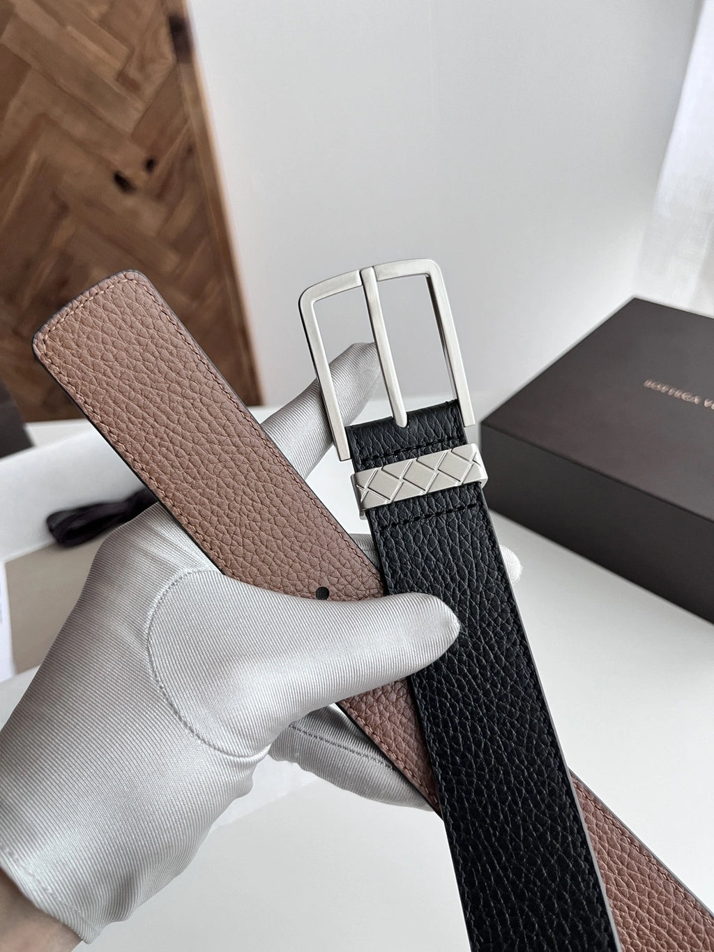 Premium Black Leather Belt with Silver Buckle - Hình 3