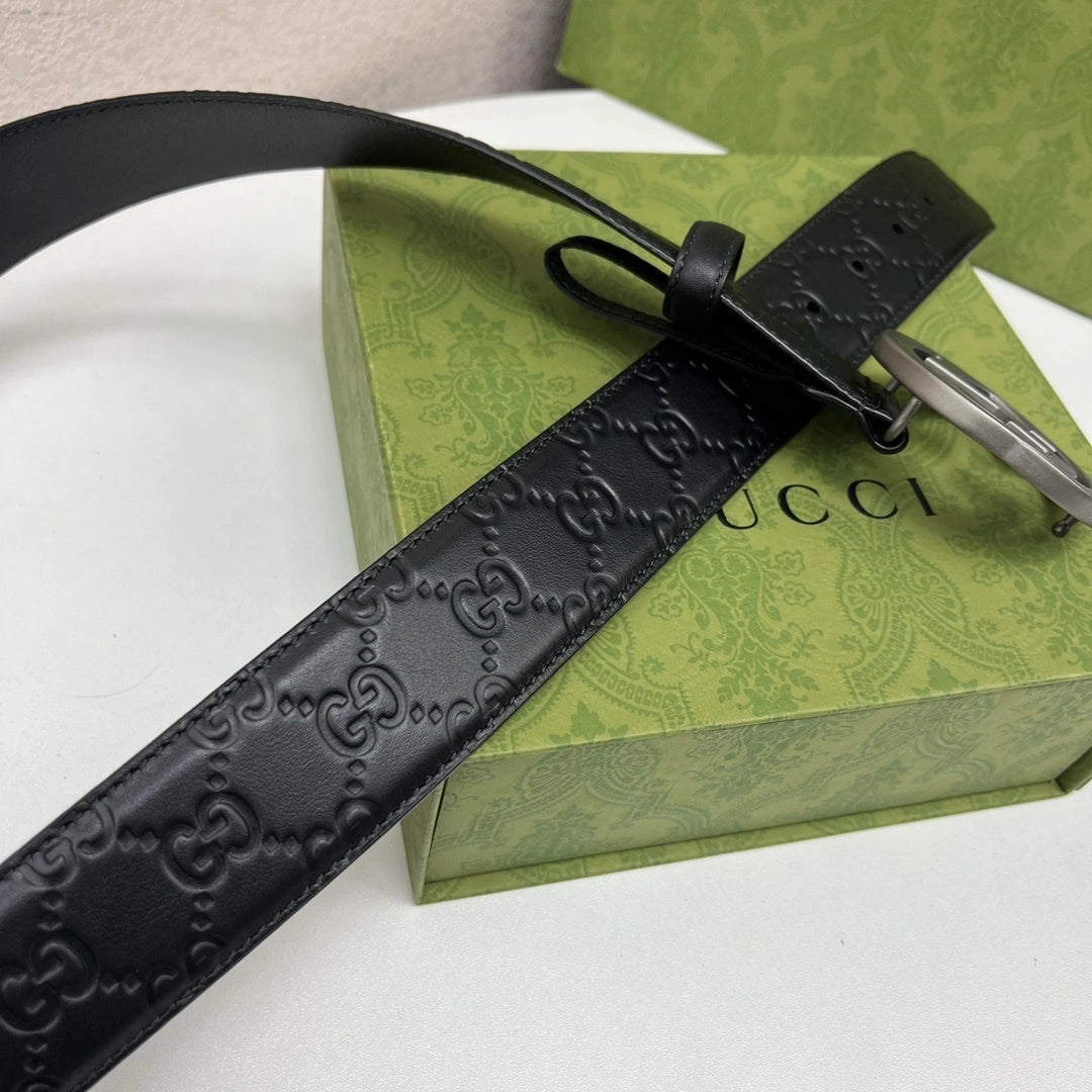 Gucci Inspired Premium Leather Belt with GG Buckle - Hình 3