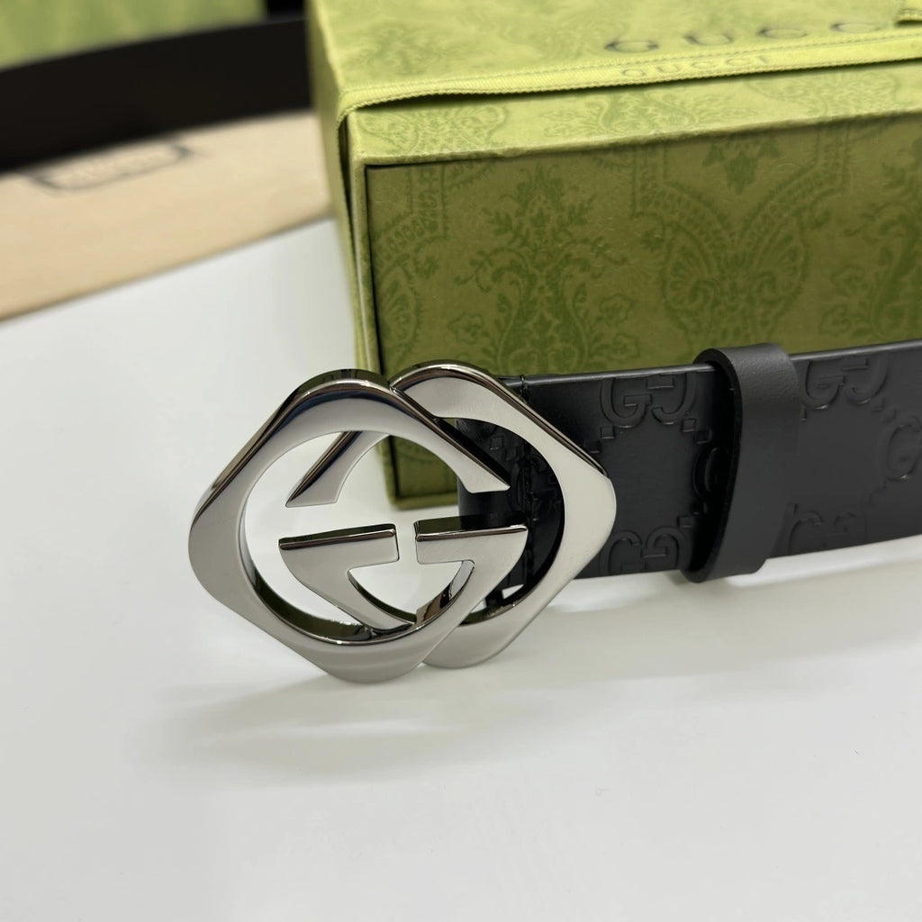 Premium Black Leather Belt with Designer Buckle - Hình 3