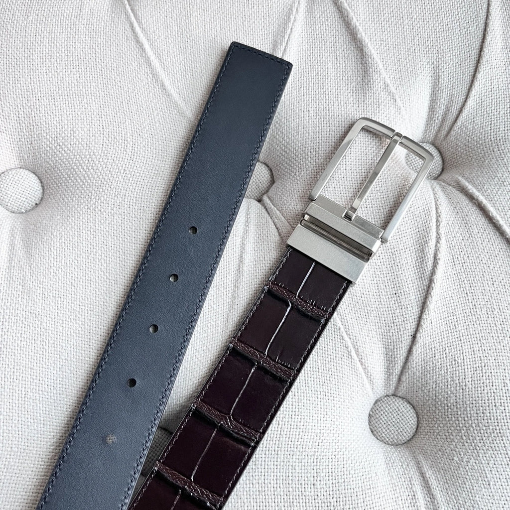 Premium Crocodile Embossed Leather Belt with Reversible Buckle - Hình 3