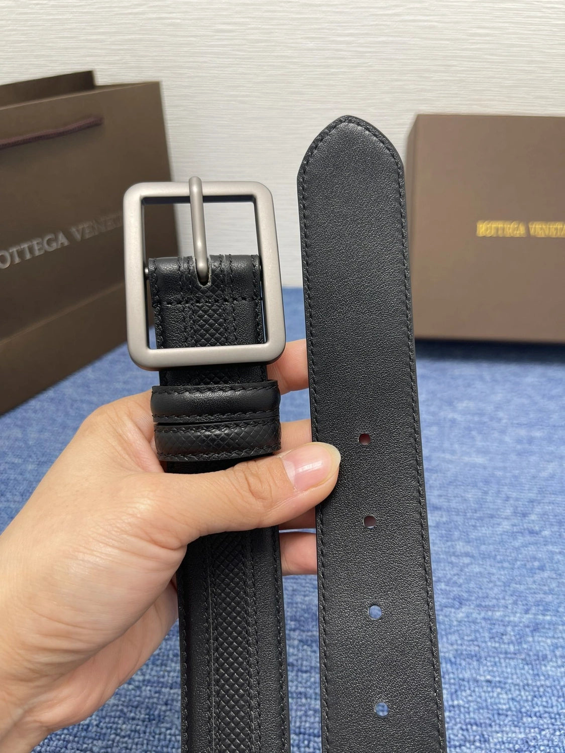 Premium Black Leather Belt with Metal Buckle - Hình 3