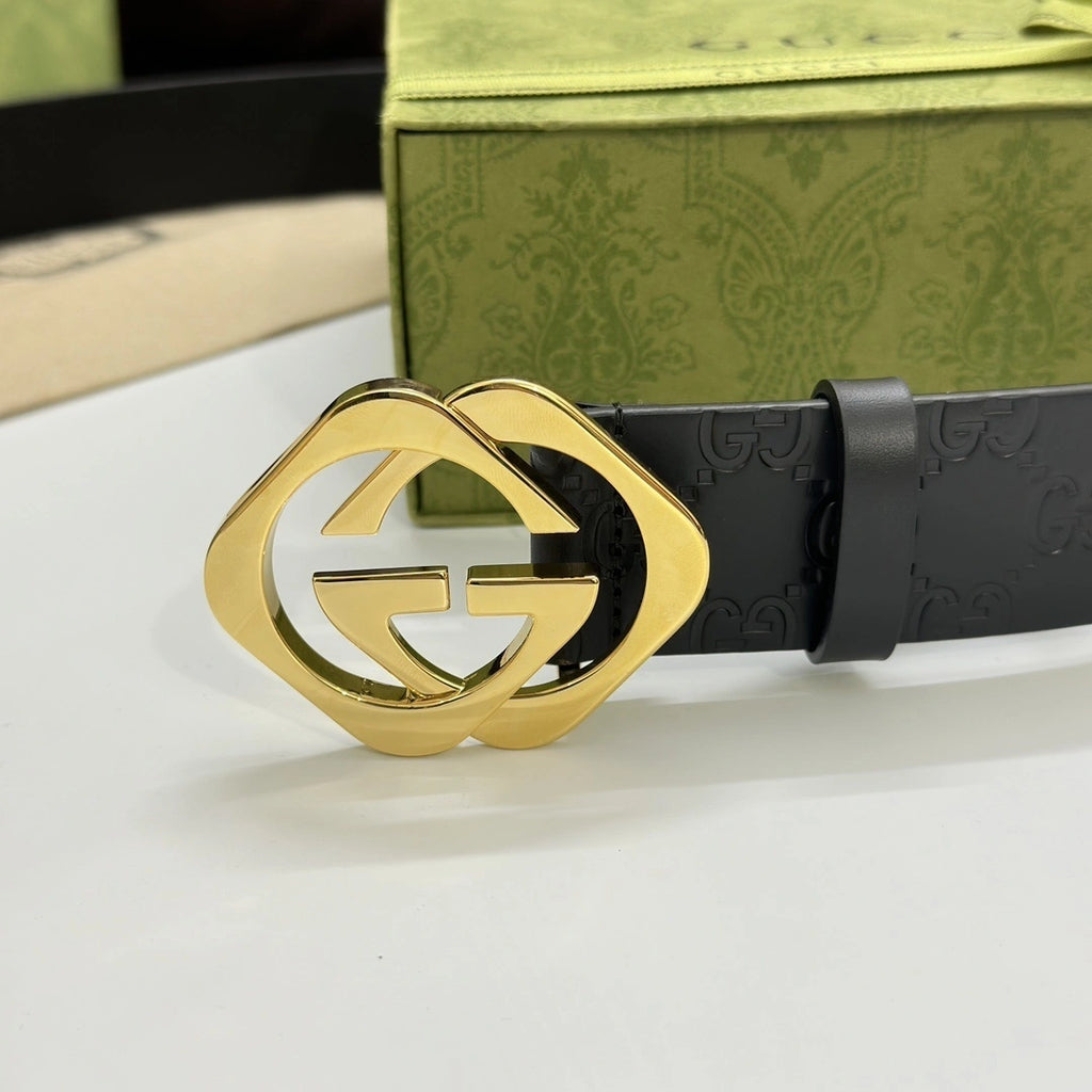 Gucci Premium Leather Belt with Gold Logo Buckle - Hình 3