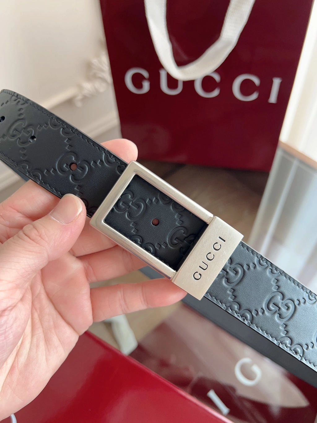 Gucci Embossed Leather Belt Premium Quality - Hình 3