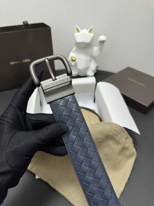 Bottega Veneta Premium Woven Navy Blue Leather Belt - Hình 2