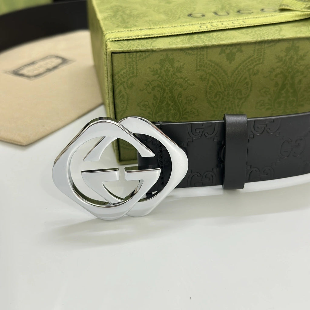 Gucci Premium Black Leather Belt with GG Buckle - Hình 3