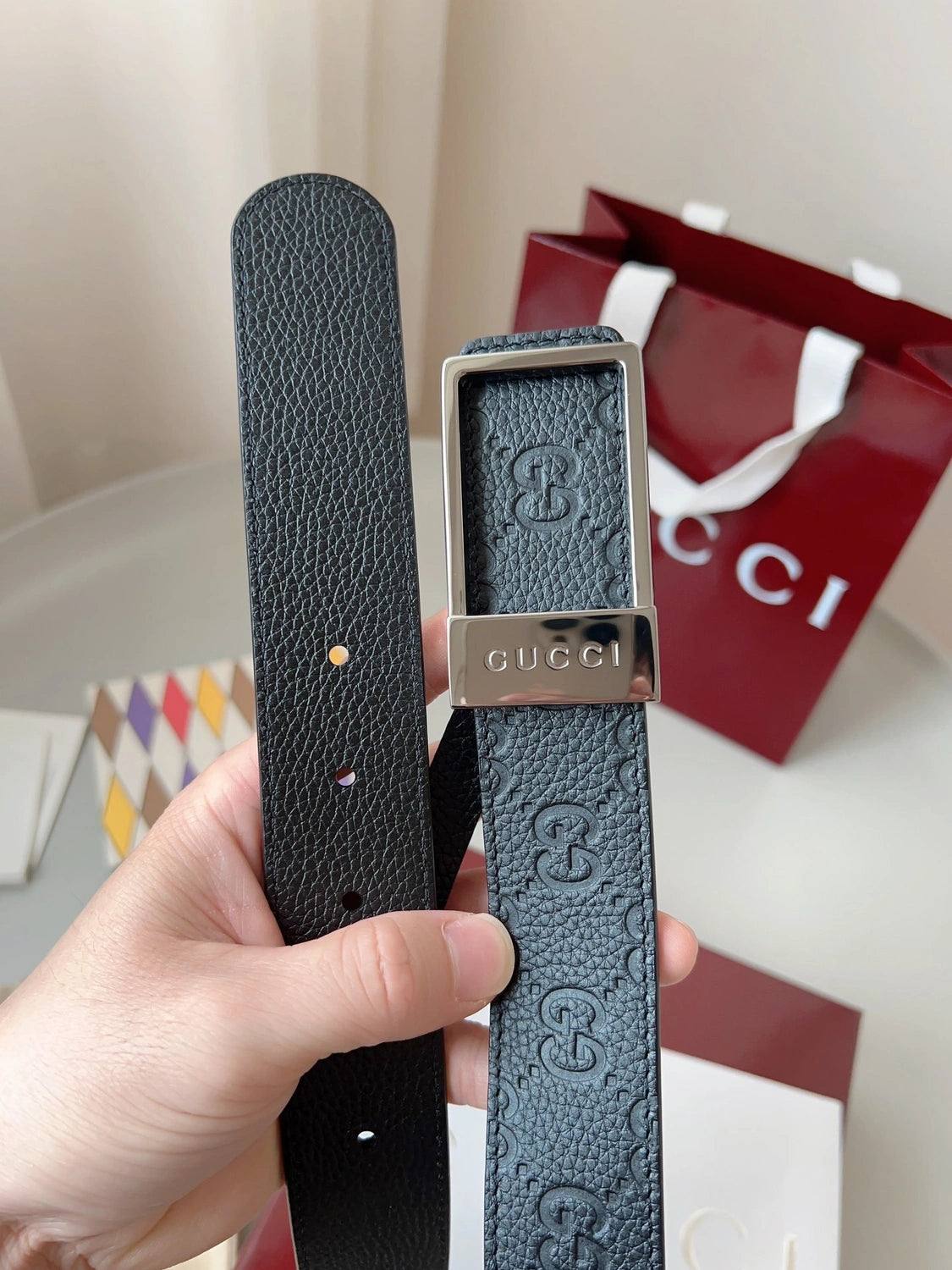 Gucci Premium Leather Belt with Silver Buckle - Hình 3