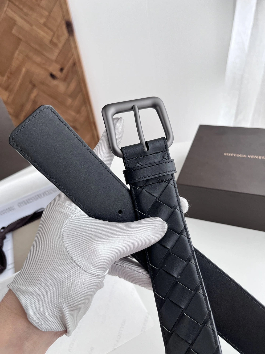 Premium Woven Black Leather Belt - Hình 3