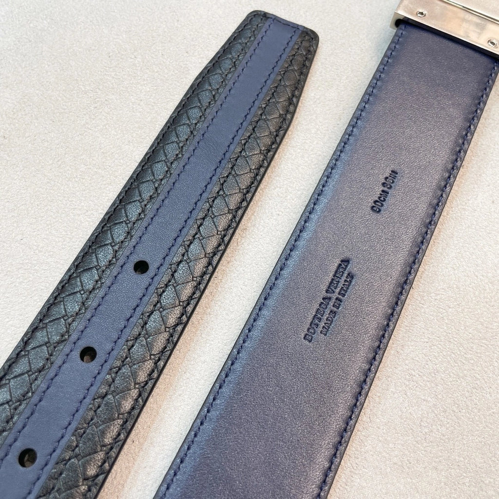 Bottega Veneta Premium Leather Belt Blue and Black - Hình 3