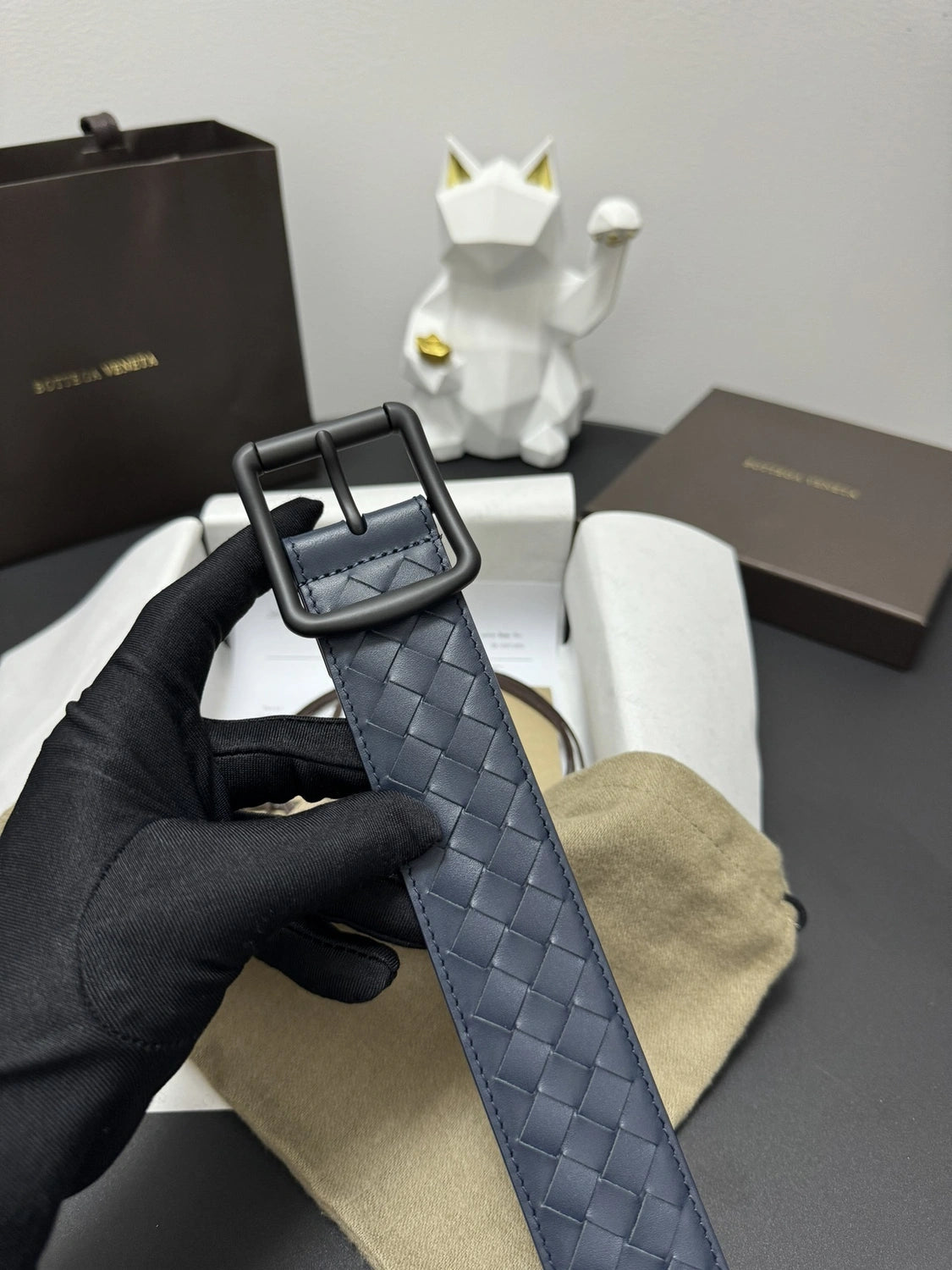 Bottega Veneta Premium Blue Woven Leather Belt - Hình 3