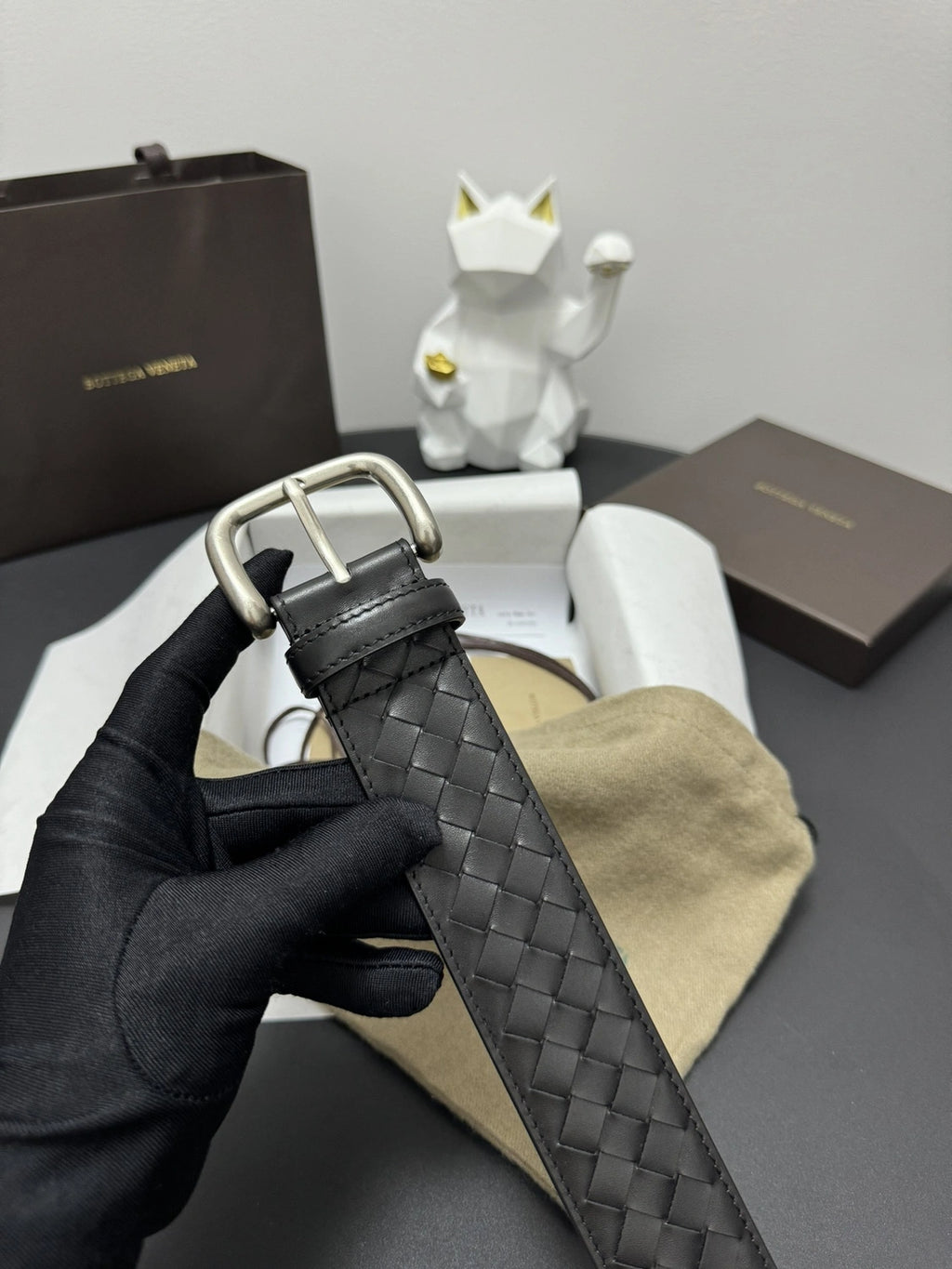 Bottega Veneta Black Woven Leather Belt - Hình 3