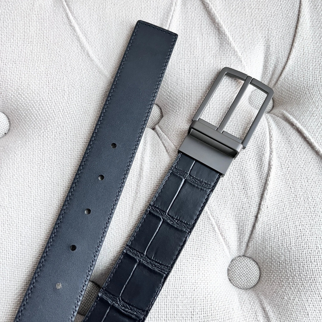 Premium Black Croc Embossed Reversible Leather Belt - Hình 3