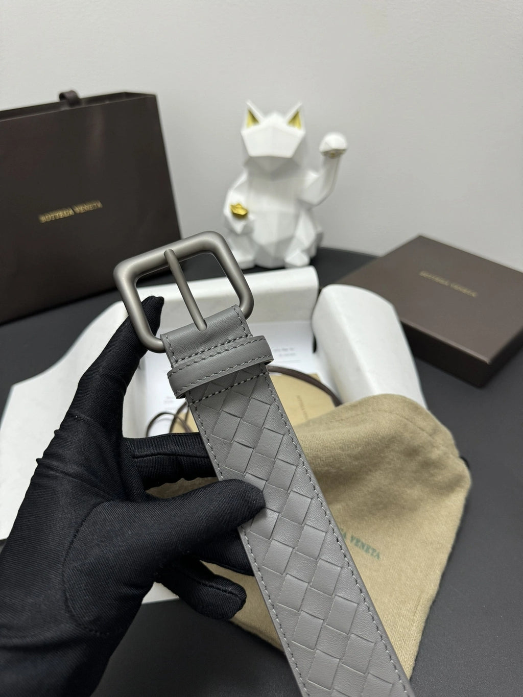 Bottega Veneta Premium Quality Gray Leather Belt - Hình 3