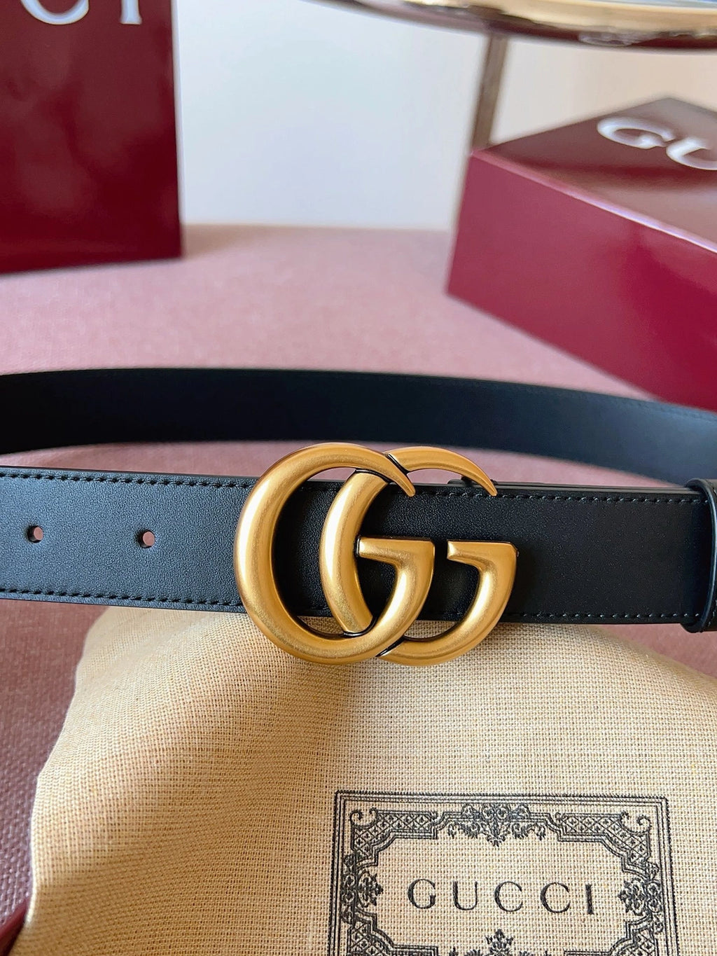 Gucci Premium Leather Belt with Gold GG Buckle - Hình 3