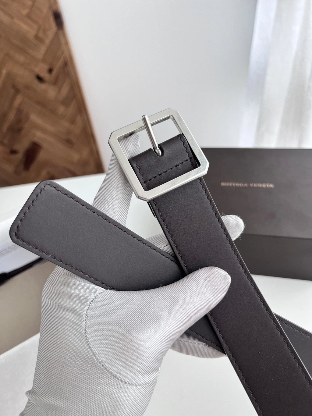 Premium Leather Belt with Silver Buckle - Hình 3