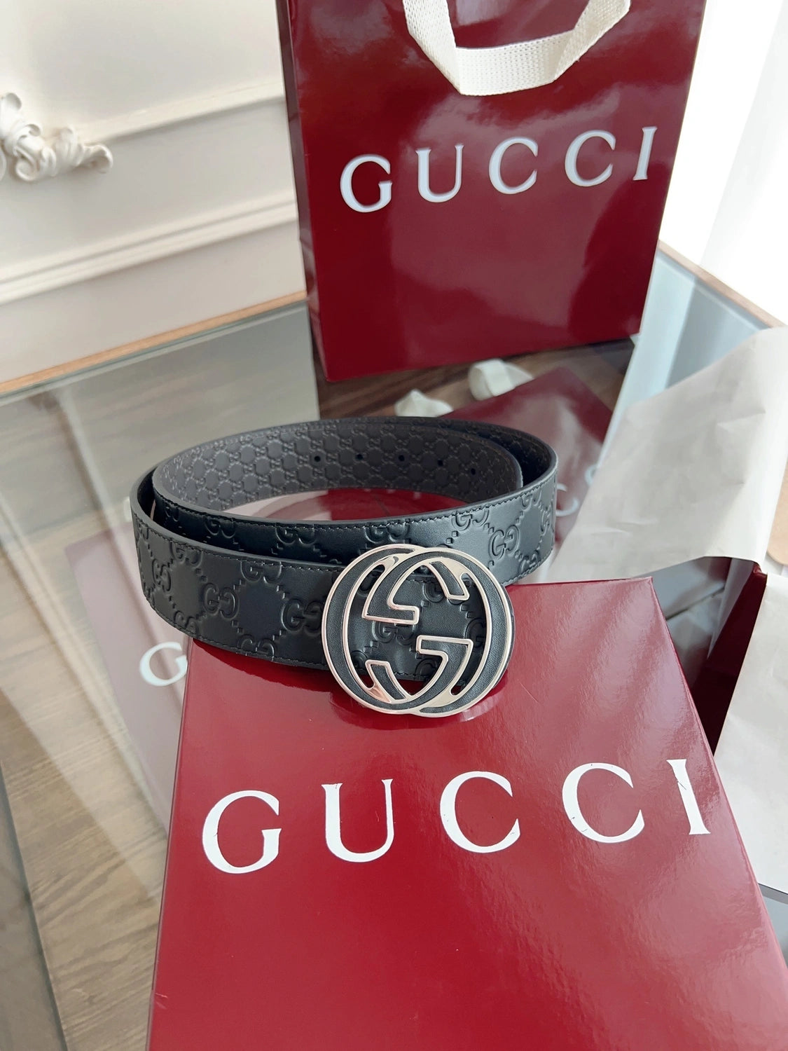 Gucci Premium Leather Belt with Double G Buckle - Hình 3