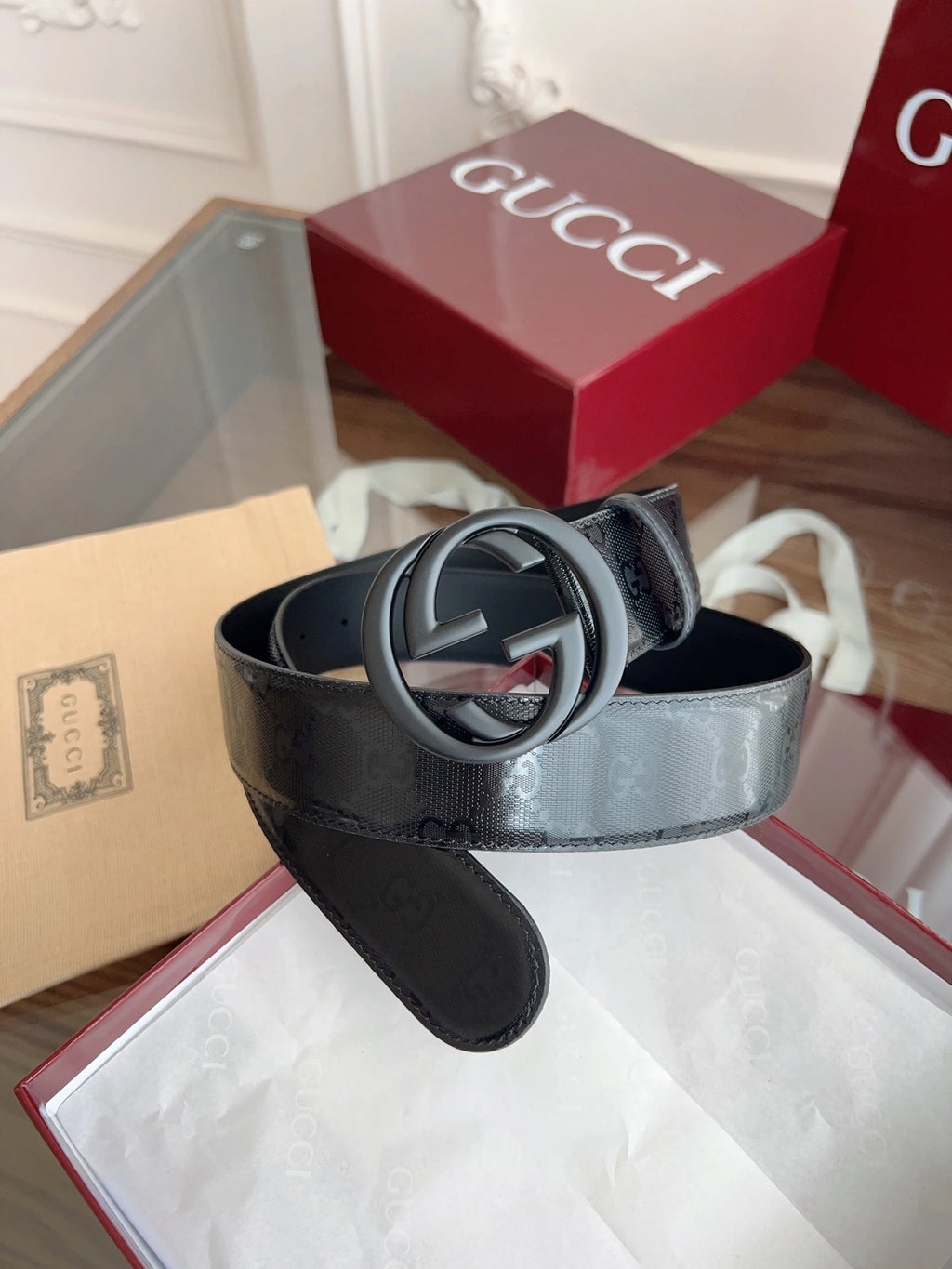 Gucci Premium Black Leather Belt with Logo Buckle - Hình 3