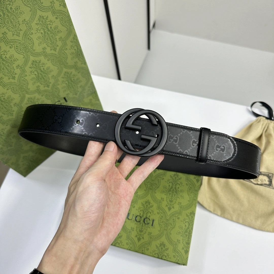 Premium black leather belt with gold buckle - Hình 4