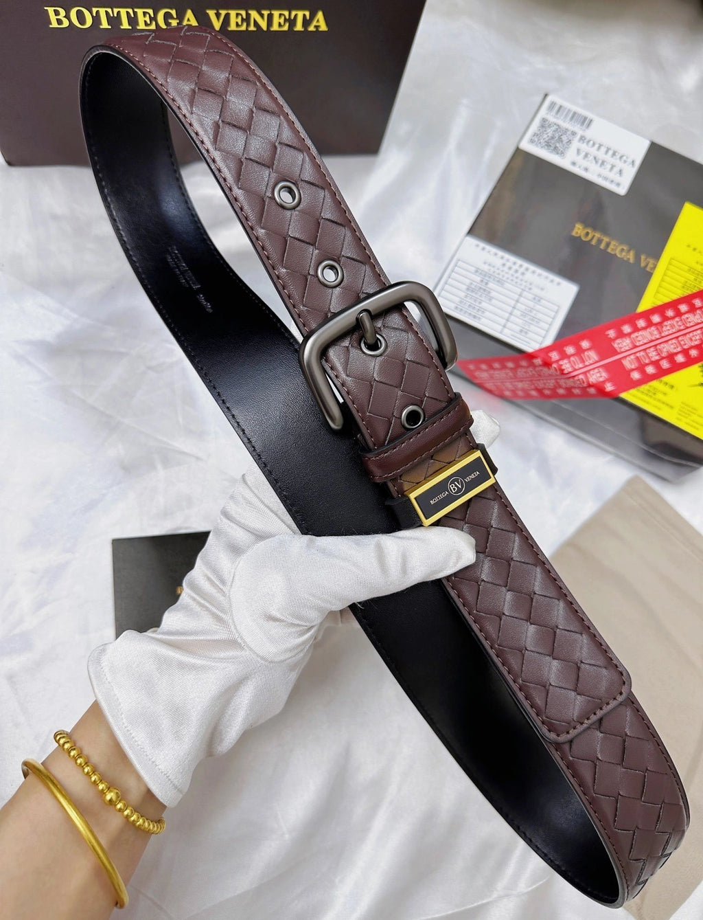 Bottega Veneta Premium Leather Woven Belt - Hình 3