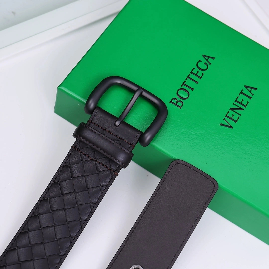 Bottega Veneta Premium Woven Leather Belt in Dark Brown - Hình 3