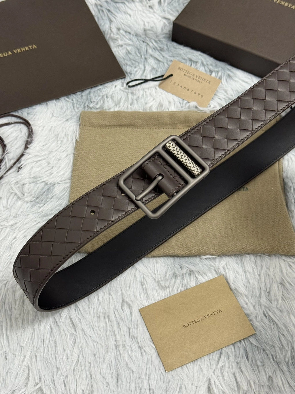 Bottega Veneta Premium Leather Woven Belt in Brown - Hình 3