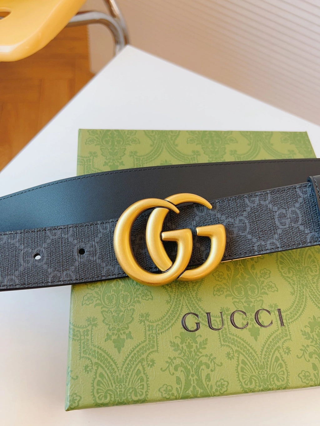 Premium GG Monogram Belt with Gold Buckle - Hình 3