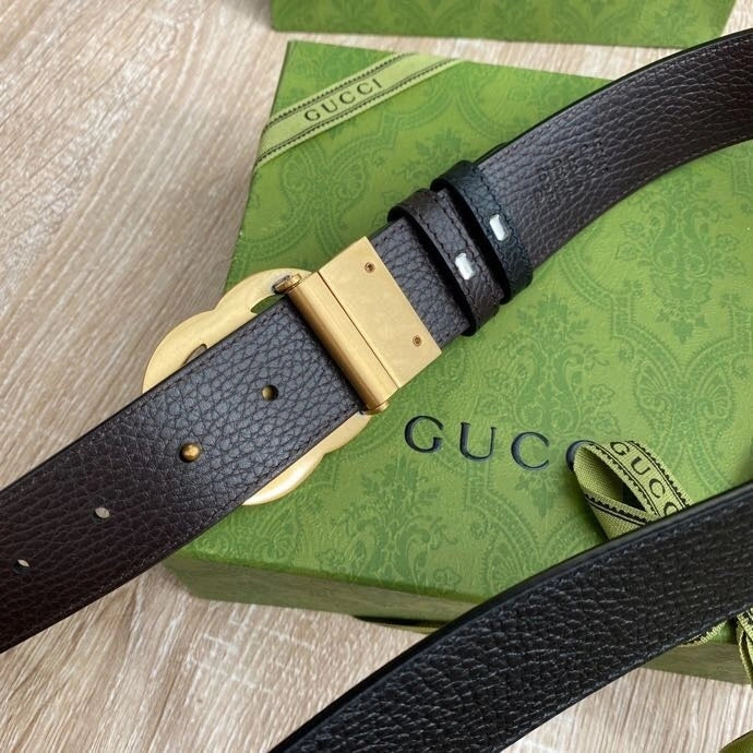 Premium Leather Belt with Gold GG Buckle - Hình 3