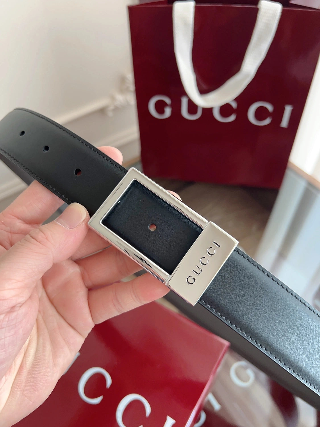 Gucci Premium Leather Belt with iconic buckle - Hình 3