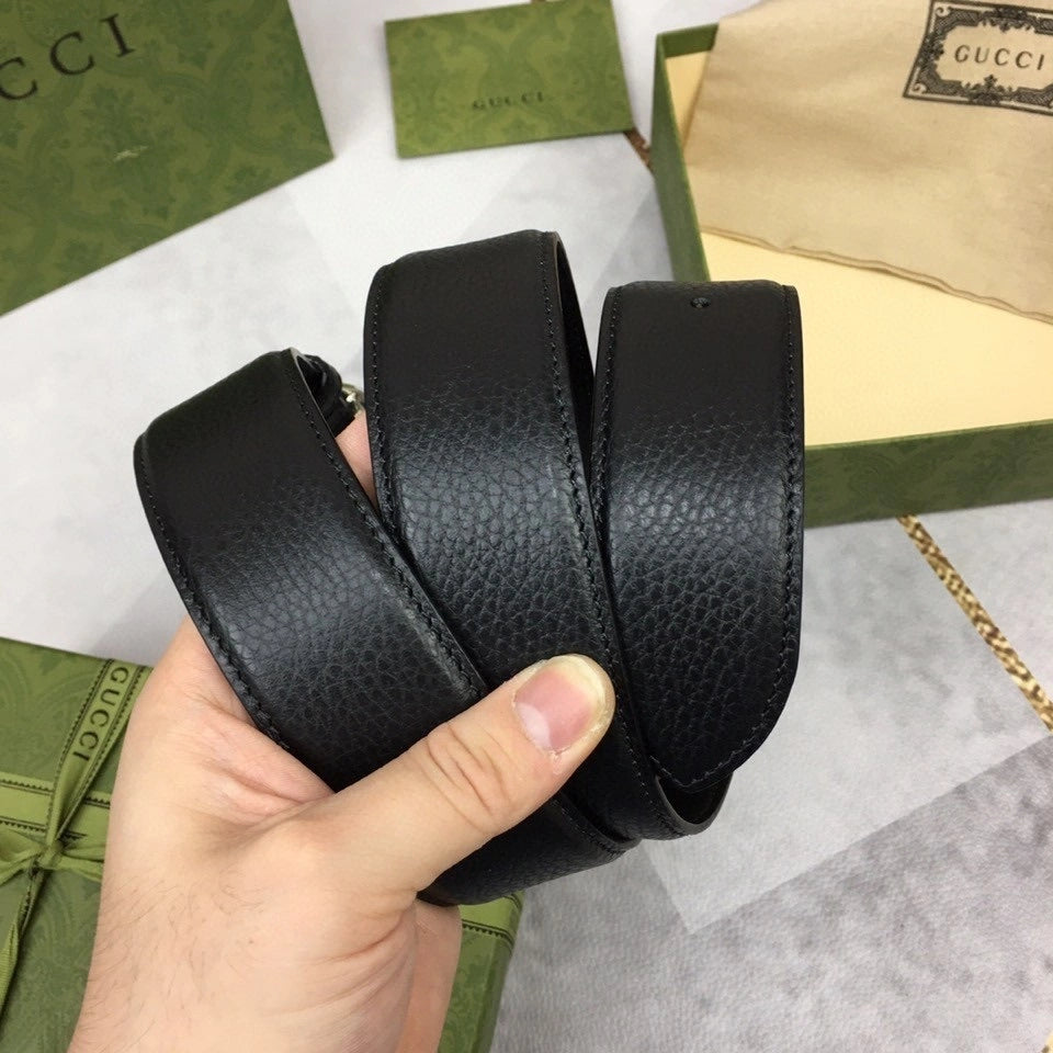 Premium Black Leather Belt with Silver Buckle - Hình 3