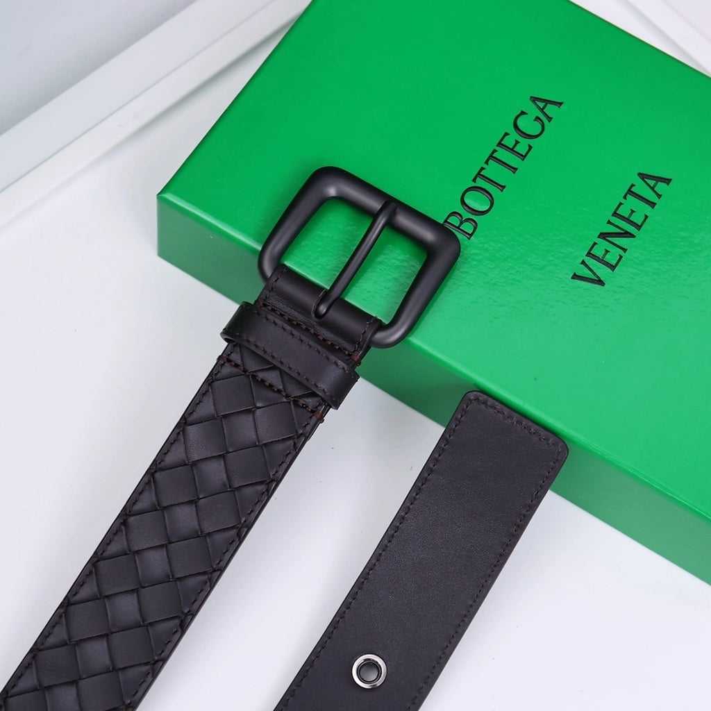 Bottega Veneta Premium Black Woven Leather Belt - Hình 3