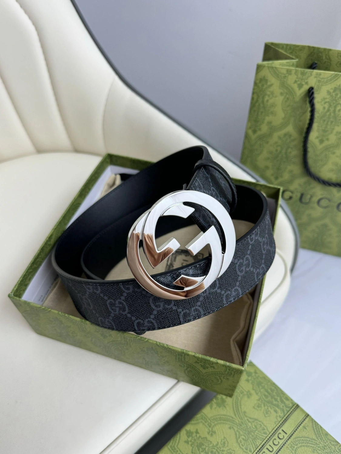 Gucci Premium Quality Belt with Silver Buckle - Hình 3