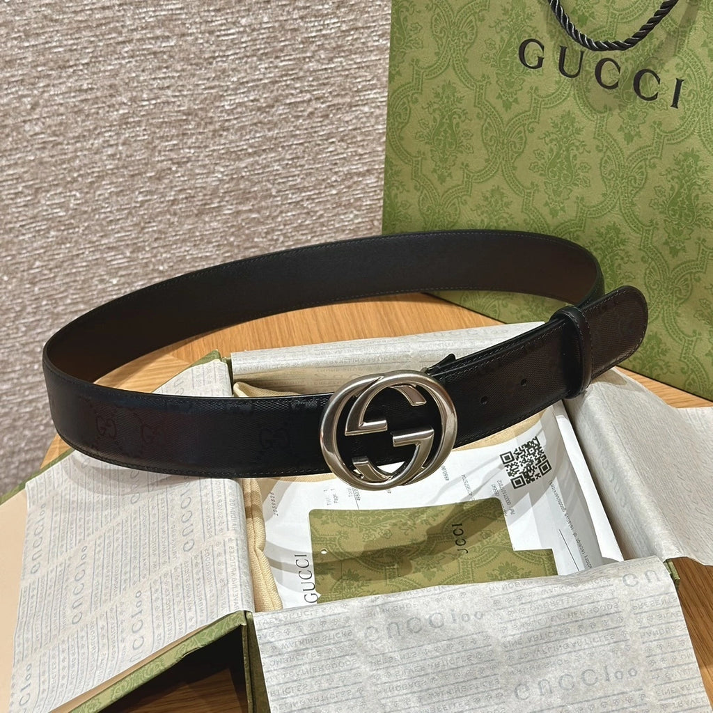 Gucci Premium Leather Belt with Interlocking G Buckle - Hình 3
