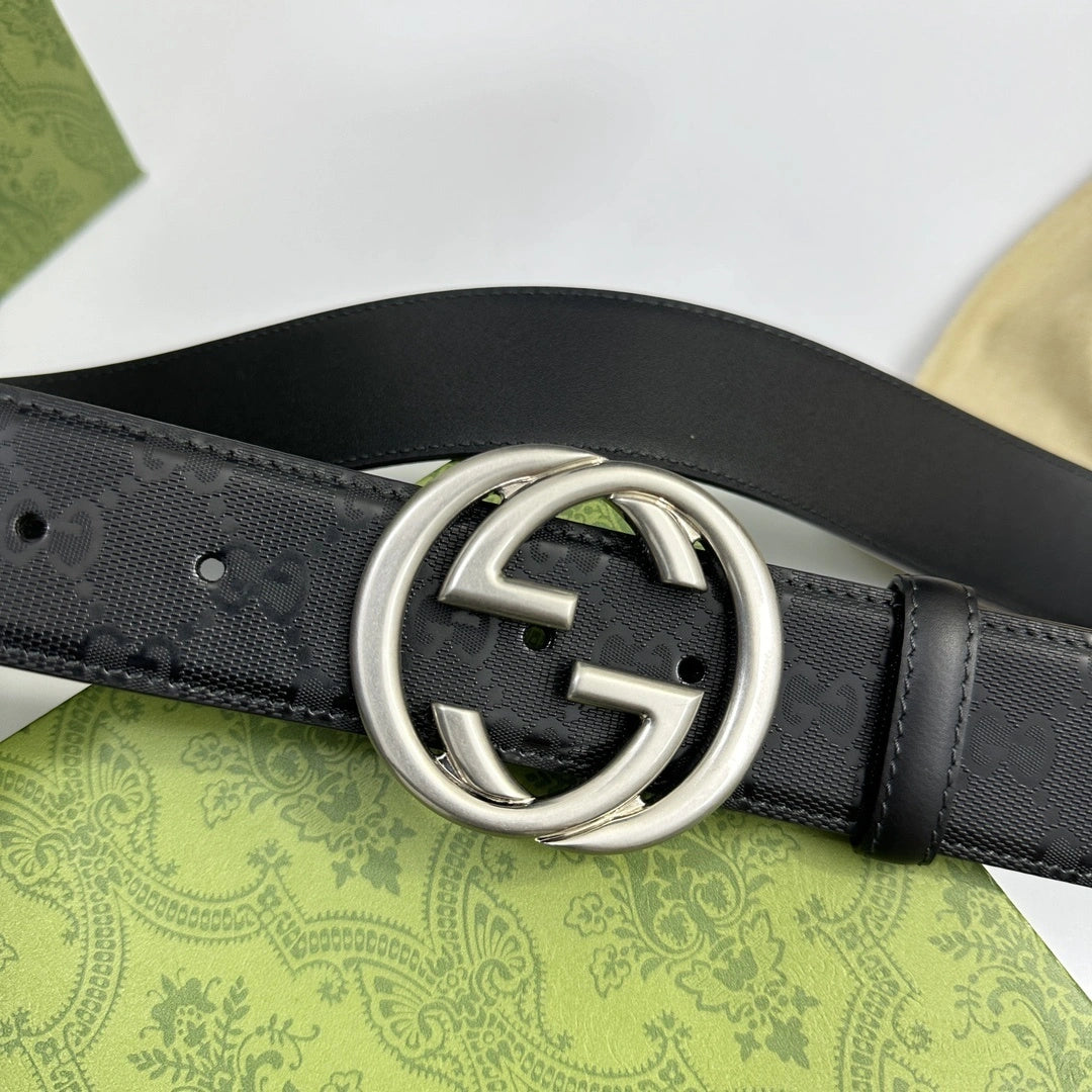 Gucci Premium Leather Belt with GG Logo Buckle - Hình 3