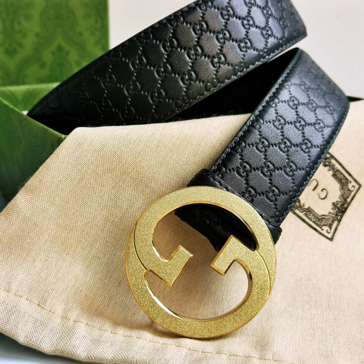 Gucci inspired premium leather belt with gold buckle - Hình 2