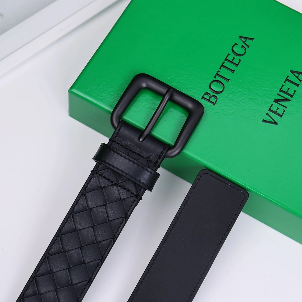 Bottega Veneta Premium Leather Woven Belt in Black - Hình 3
