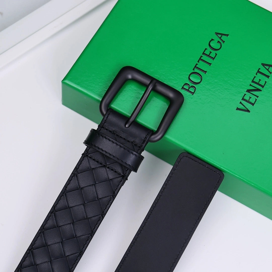 Bottega Veneta Premium Leather Woven Belt in Black - Hình 3