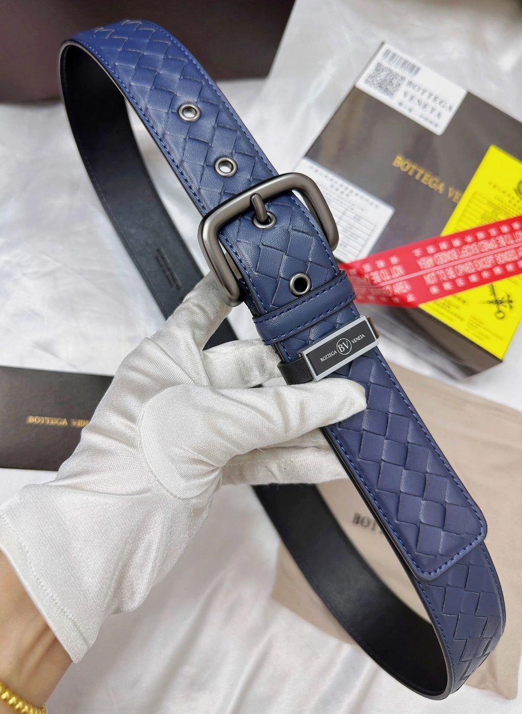 Bottega Veneta Inspired Premium Woven Leather Belt Navy Blue - Hình 3