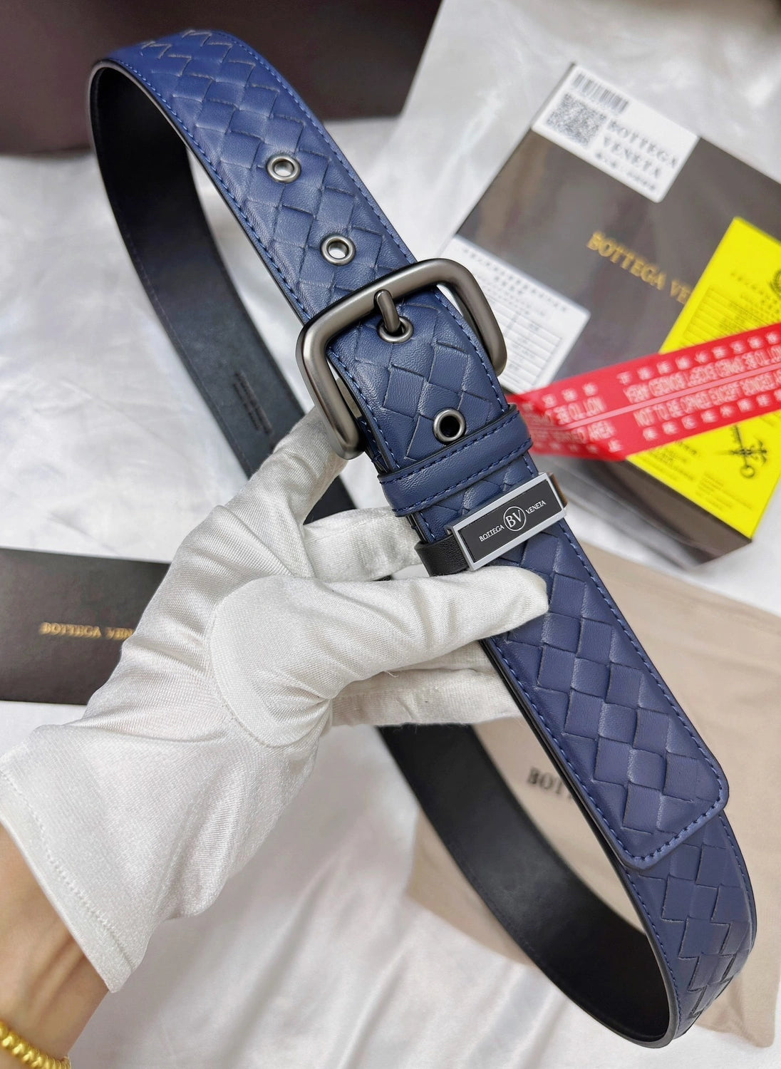 Bottega Veneta Inspired Premium Woven Leather Belt Navy Blue - Hình 3