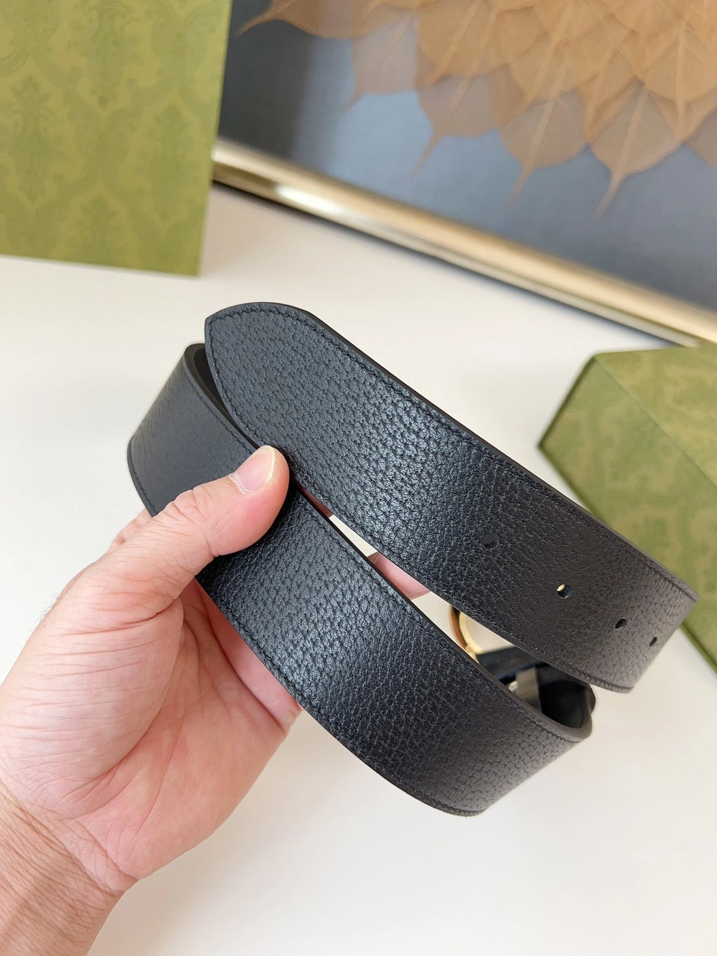 Premium maroon woven leather belt with metal buckle - Hình 2