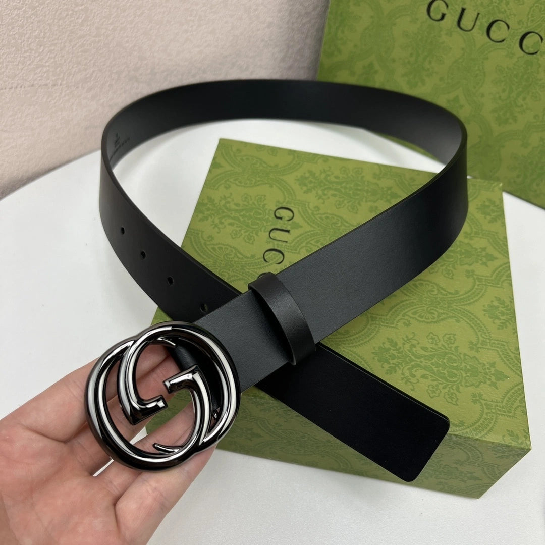 Premium Leather Belt with GG Buckle - Hình 3
