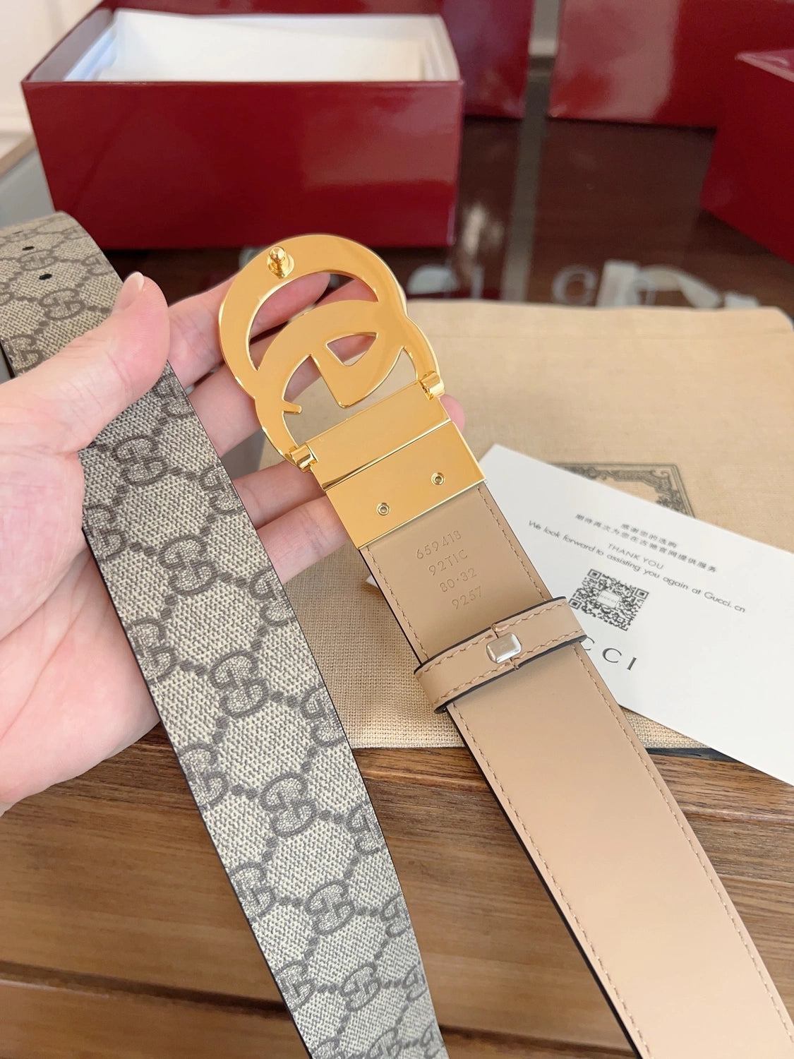 Gucci GG Supreme Belt with Gold Buckle - Hình 2