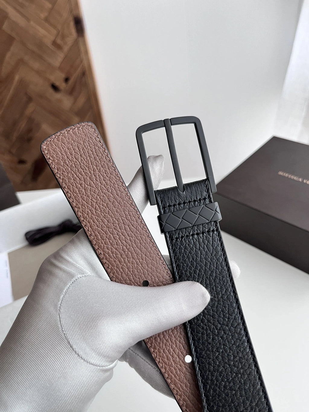 Premium Black Leather Belt with Matte Black Buckle - Hình 3