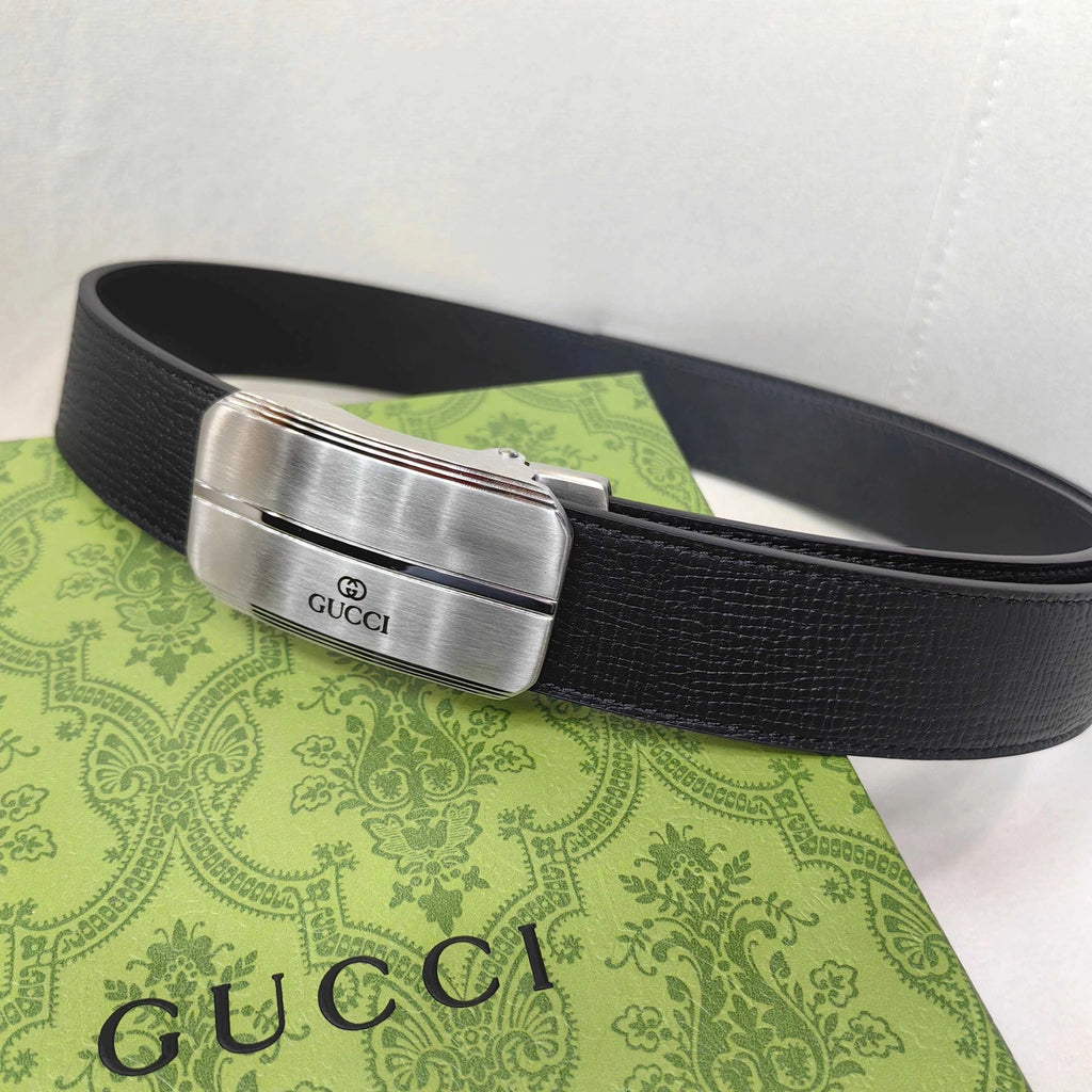 Thắt lưng da Gucci khóa trượt cao cấp màu đen - Hình 3