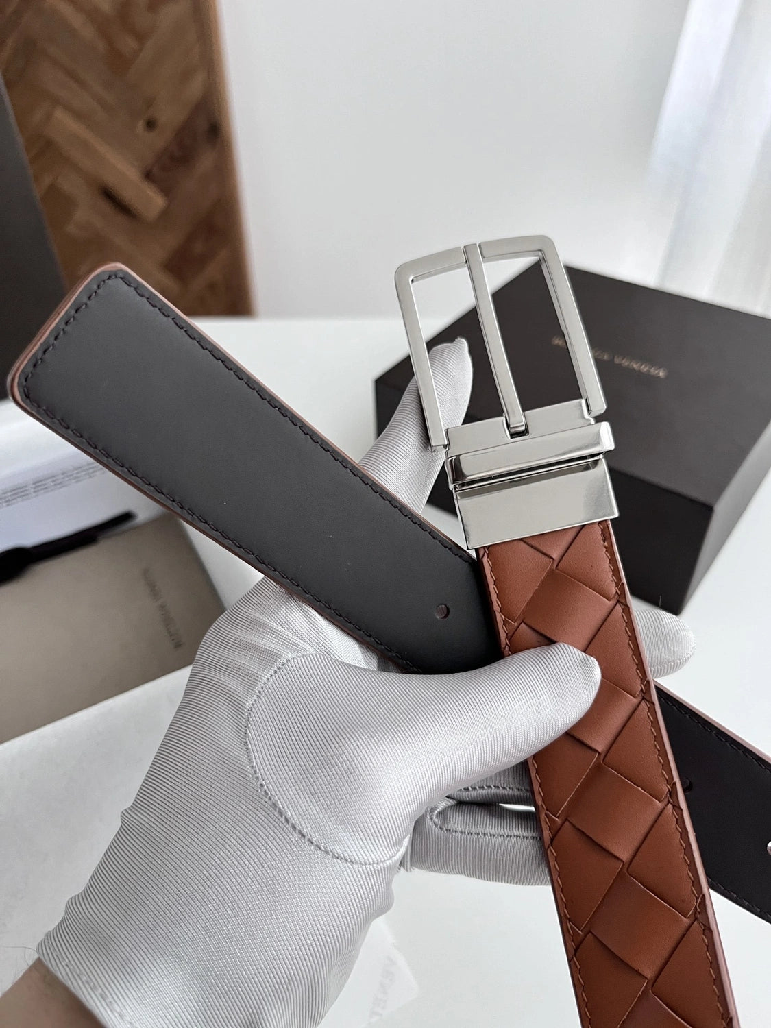 Premium Braided Leather Belt with Silver Buckle - Hình 3