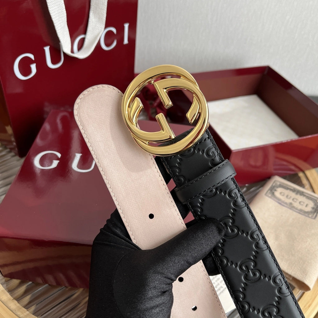 Gucci Inspired Premium Leather Belt with Gold Buckle - Hình 2